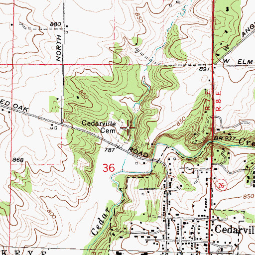 Topographic Map of Cedarville Cemetery, IL