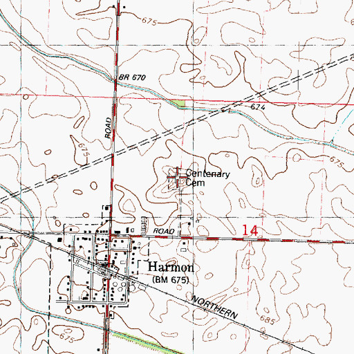 Topographic Map of Centenary Cemetery, IL
