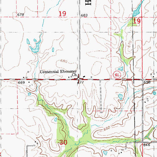 Topographic Map of Centennial Ebenezer Church, IL