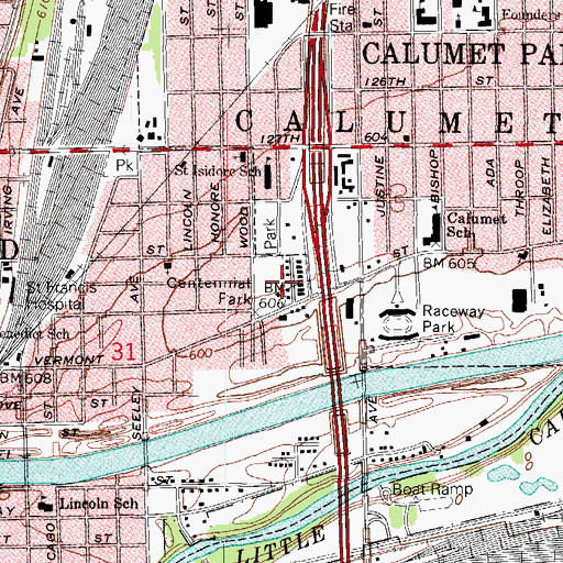 Topographic Map of Centennial Park, IL