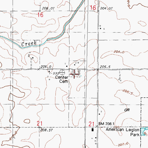 Topographic Map of Center Cemetery, IL