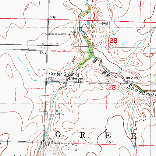 Topographic Map of Center Grove Methodist Cemetery, IL