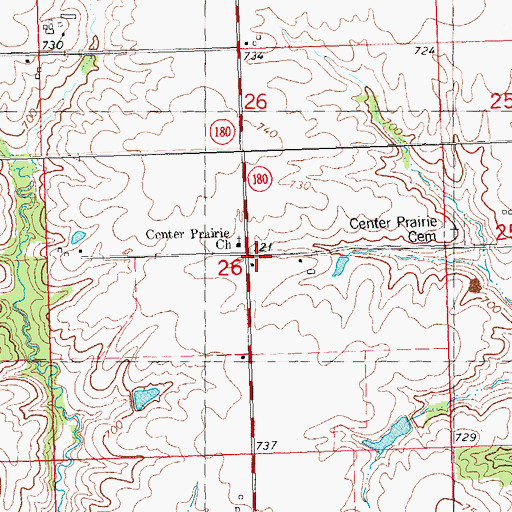 Topographic Map of Center Prairie School (historical), IL
