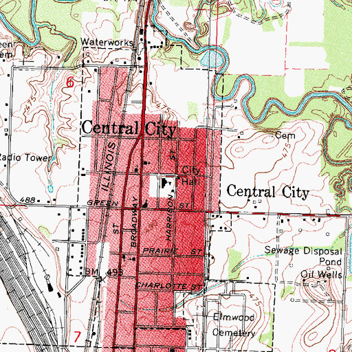 Topographic Map of Central City, IL