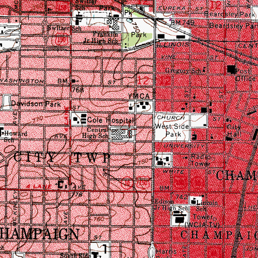 Topographic Map of Central High School, IL