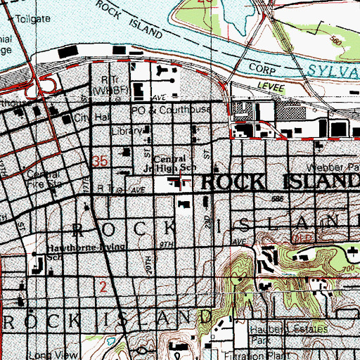 Topographic Map of Central Junior High School, IL