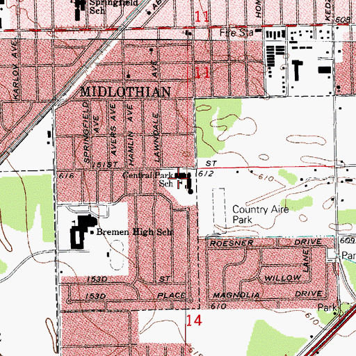 Topographic Map of Central Park School, IL