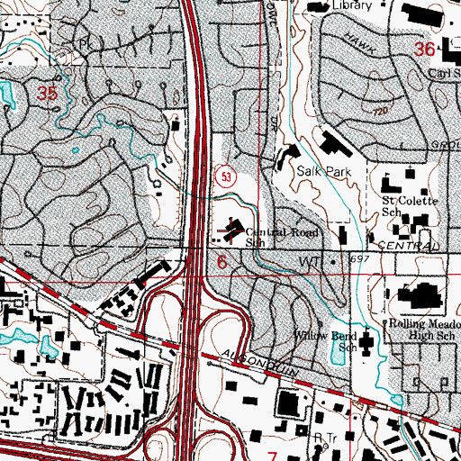 Topographic Map of Central Road Elementary School, IL