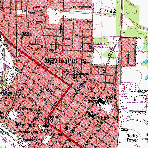 Topographic Map of Central Elementary School, IL