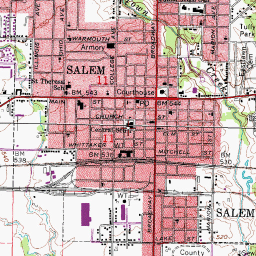 Topographic Map of Central School, IL