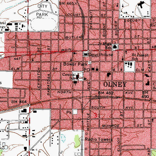 Topographic Map of Central Elementary School, IL