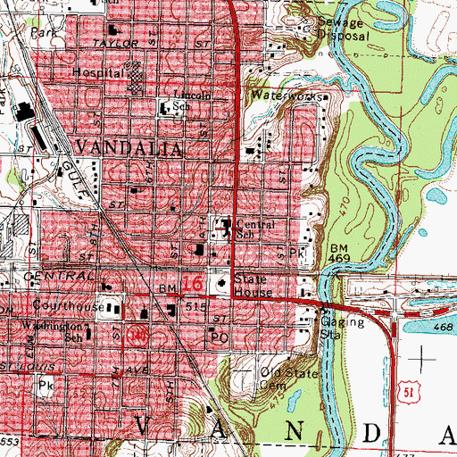 Topographic Map of Central School, IL