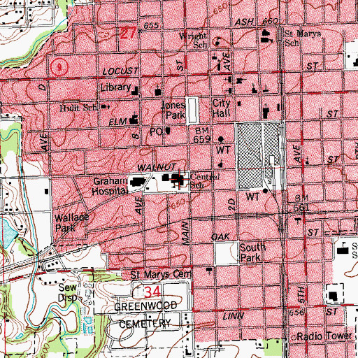 Topographic Map of Central Elementary School, IL