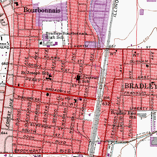 Topographic Map of Bradley Central Middle School, IL