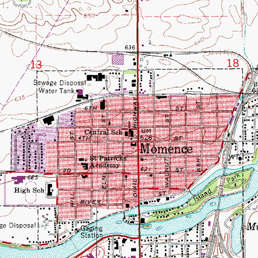 Topographic Map of Central School, IL