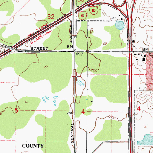 Topographic Map of Central School (historical), IL