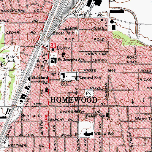Topographic Map of Central School, IL