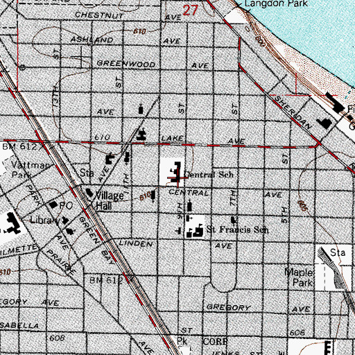 Topographic Map of Central Elementary School, IL