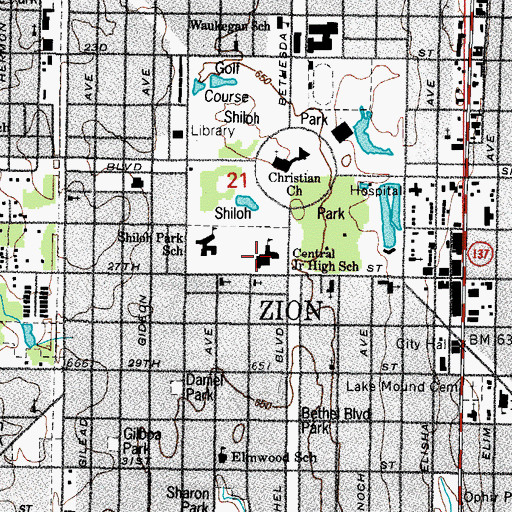 Topographic Map of Central Junior High School, IL
