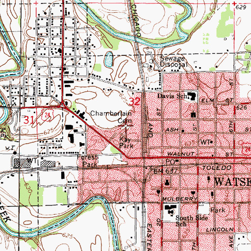 Topographic Map of Chamberlain Cemetery, IL