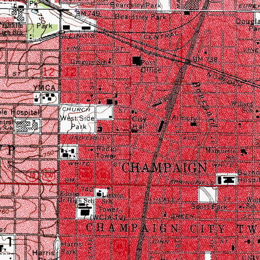 Topographic Map of Champaign, IL
