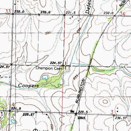 Topographic Map of Champion-Drawyer Cemetery, IL