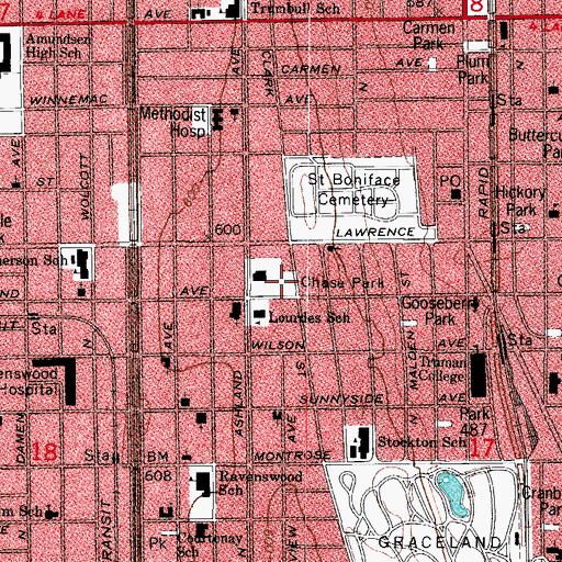Topographic Map of Chase Park, IL