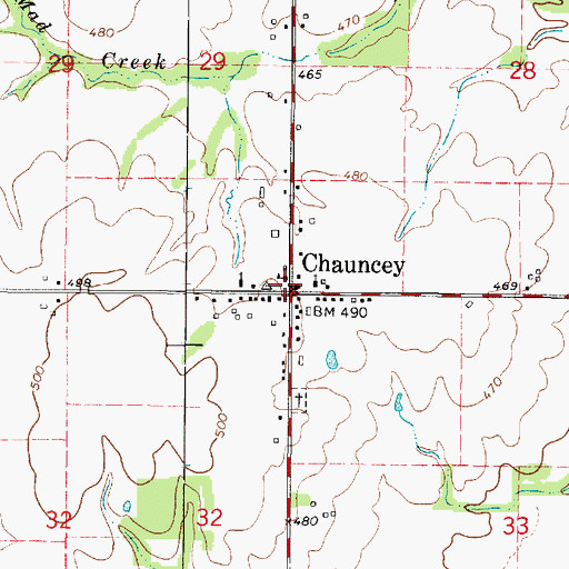 Topographic Map of Chauncey, IL