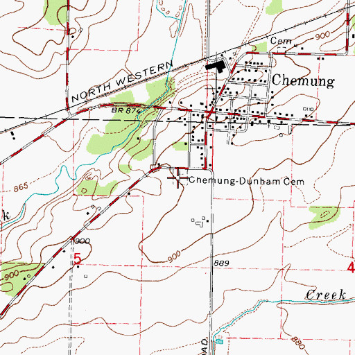 Topographic Map of Chemung-Dunham Cemetery, IL
