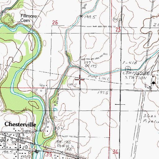 Topographic Map of Chesterville School (historical), IL
