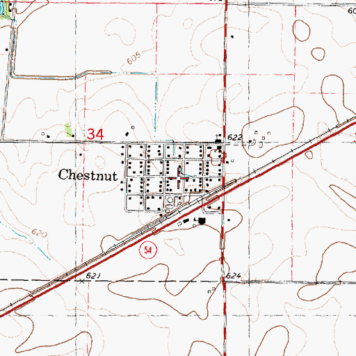 Topographic Map of Chestnut, IL