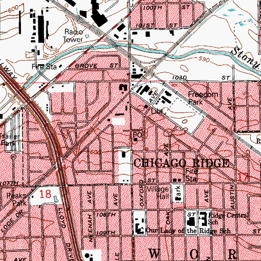 Topographic Map of Chicago Ridge, IL