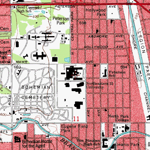 Topographic Map of Chicago Teachers College, IL