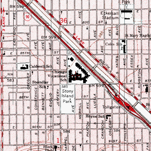 Topographic Map of Chicago Vocational High School, IL