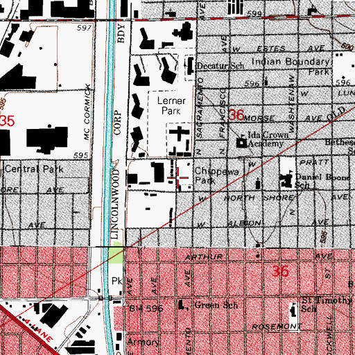 Topographic Map of Chippewa Park, IL