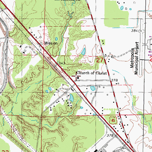 Topographic Map of Church of Christ, IL