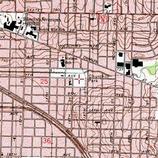 Topographic Map of Churchill Park, IL