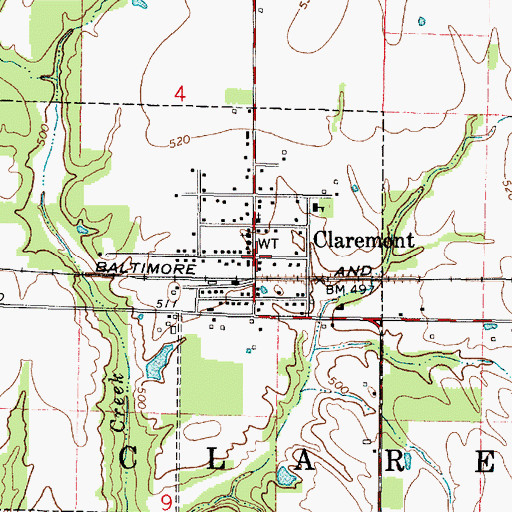 Topographic Map of Claremont, IL