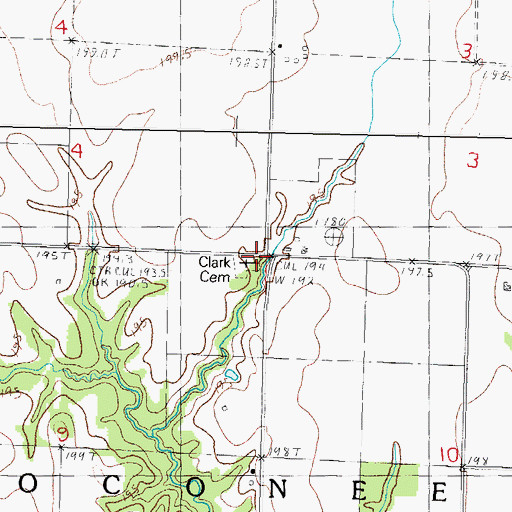 Topographic Map of Clark Cemetery, IL