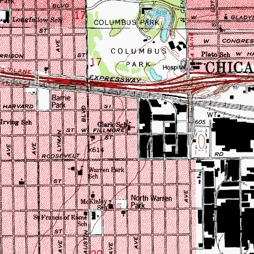 Topographic Map of George Rogers Clark Elementary School, IL