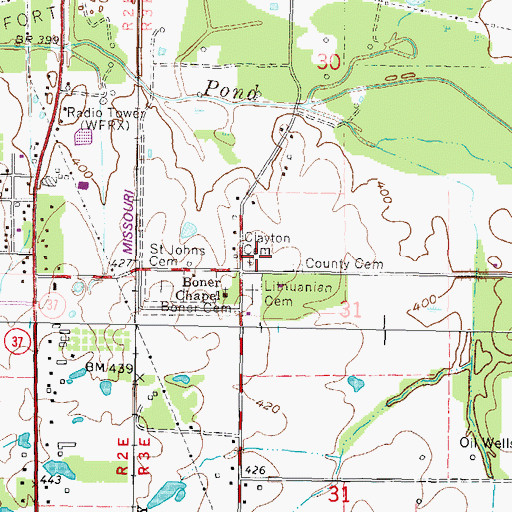 Topographic Map of Clayton Cemetery, IL