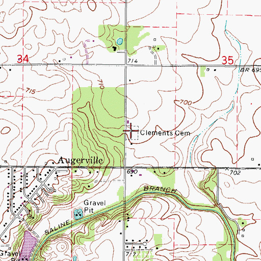 Topographic Map of Clements Cemetery, IL