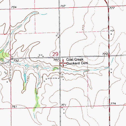Topographic Map of Coal Creek Cemetery, IL