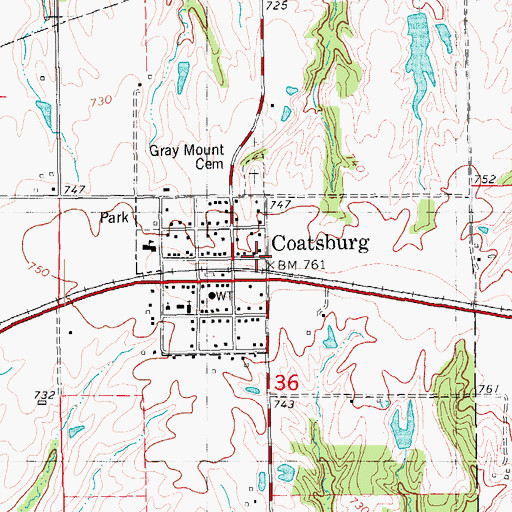 Topographic Map of Coatsburg, IL