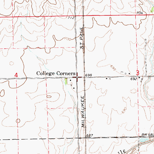 Topographic Map of College Corners, IL