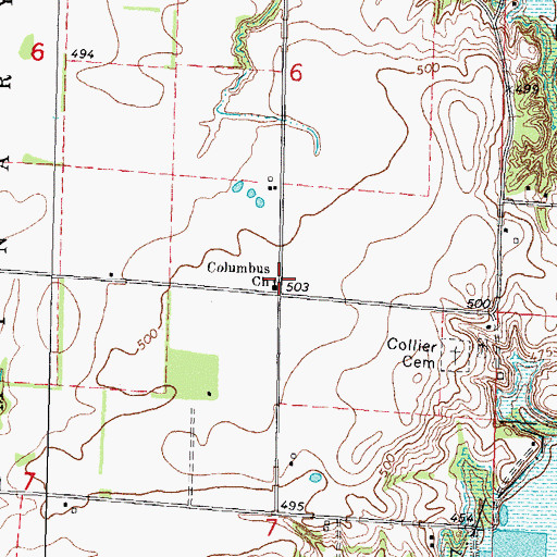 Topographic Map of Columbus Church, IL