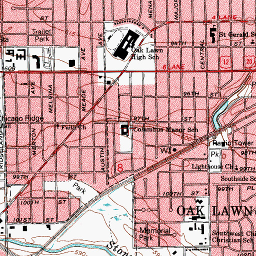 Topographic Map of Columbus Manor School, IL