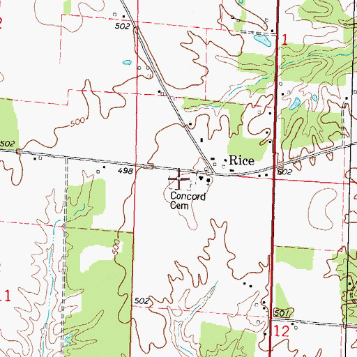 Topographic Map of Concord Cemetery, IL