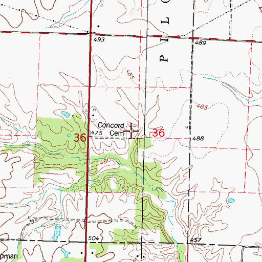 Topographic Map of Concord Baptist Cemetery, IL