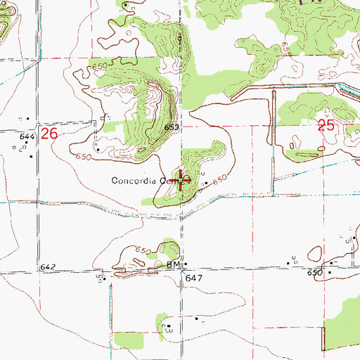 Topographic Map of Concordia Cemetery, IL